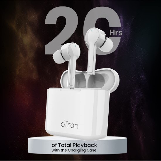 pTron Bassbuds Lite V2 Bluetooth 5.1 Wireless Headphone, 20Hrs Total Playtime with Case