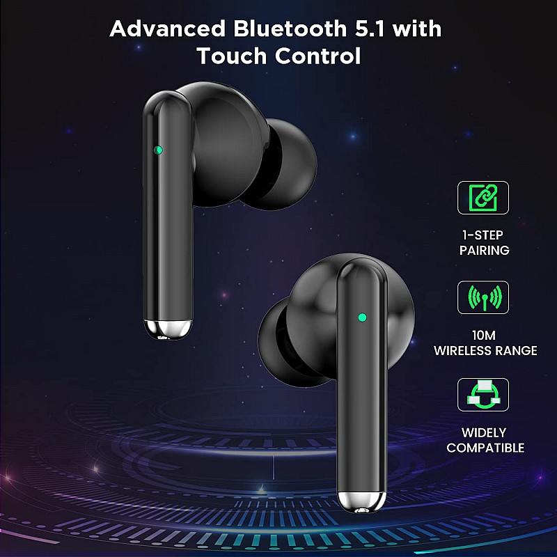 pTron Bassbuds Pixel with Gaming Mode, 50ms Low Latency, 35Hrs Total Playback Time (Black)