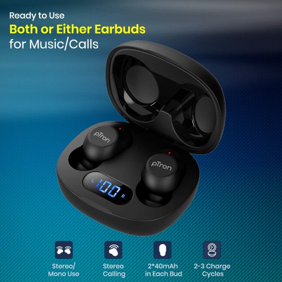 pTron Bassbuds Pro (New) in-Ear True Wireless Bluetooth 5.1 Headphones with Deep Bass