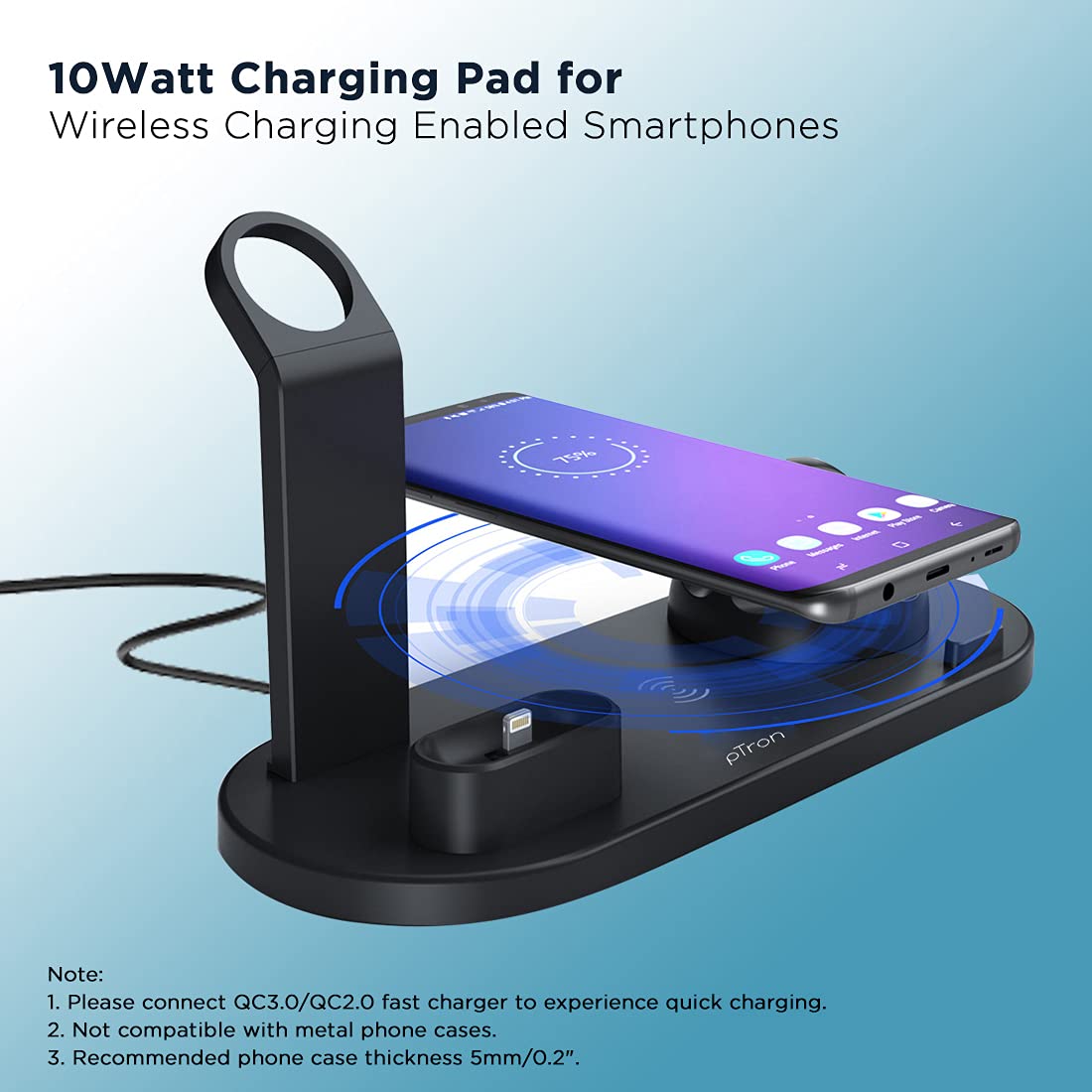 pTron Bullet WX4 3 in 1 Multi-Function Charging Stand for iOS Devices Black