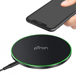 pTron Bullet Wireless WX21 15W Fast Charging Pad with 3A Type-C 1.2 Meter Cable, Compatible with Wireless Charging (Black)