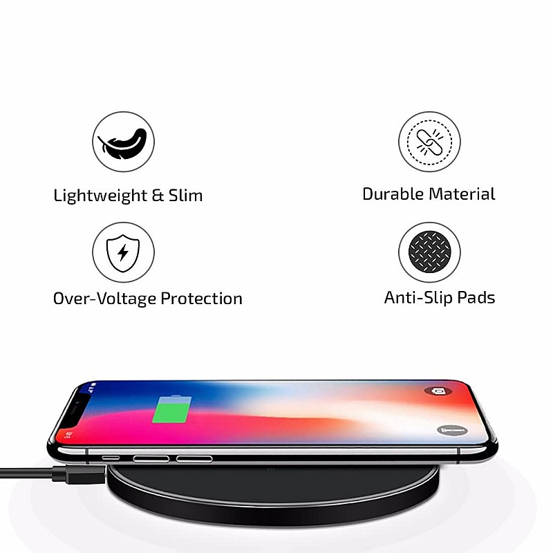 pTron Bullet Wireless WX21 15W Fast Charging Pad with 3A Type-C 1.2 Meter Cable, Compatible with Wireless Charging (Black)