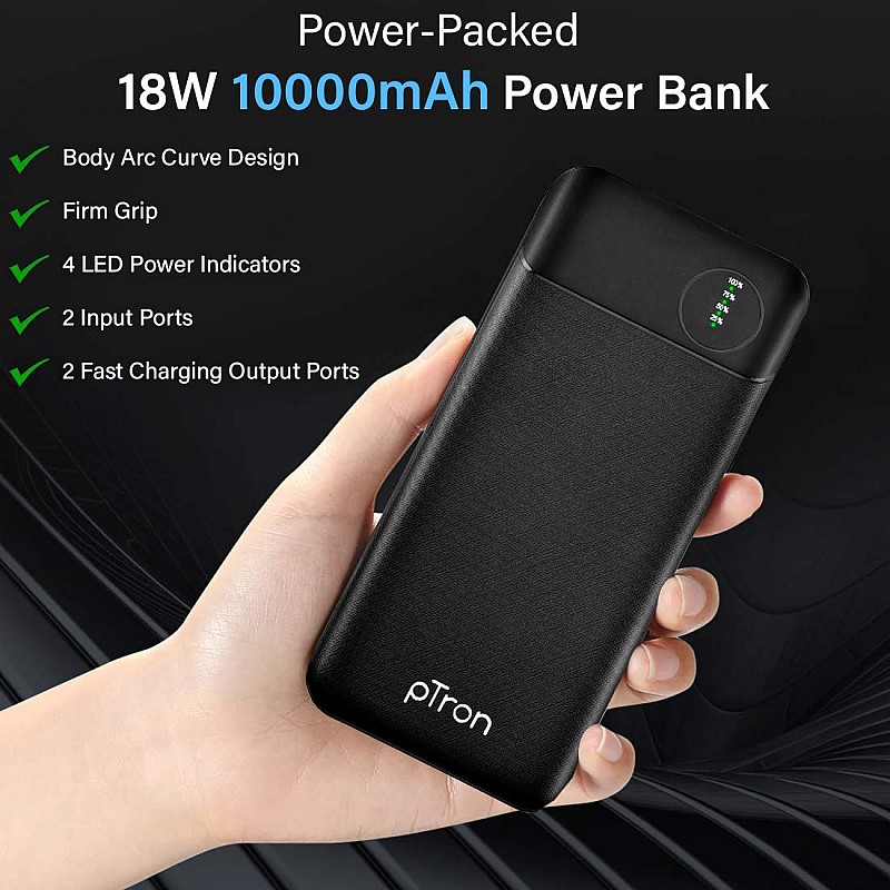 pTron Dynamo Lite 10000mAh Li-Polymer Power Bank Black