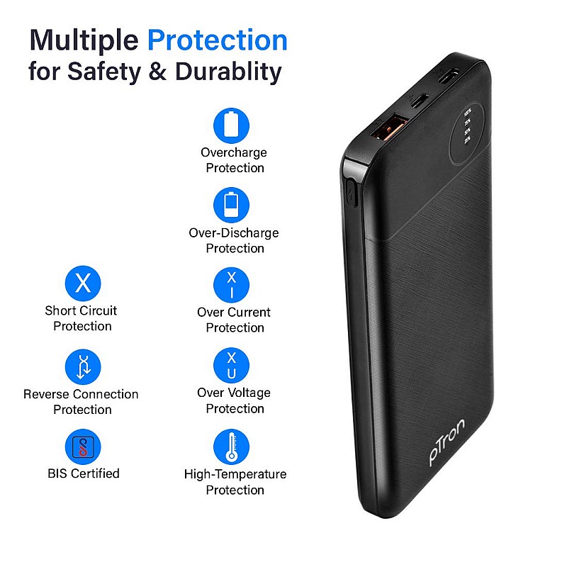 pTron Dynamo Lite 10000mAh Li-Polymer Power Bank Black