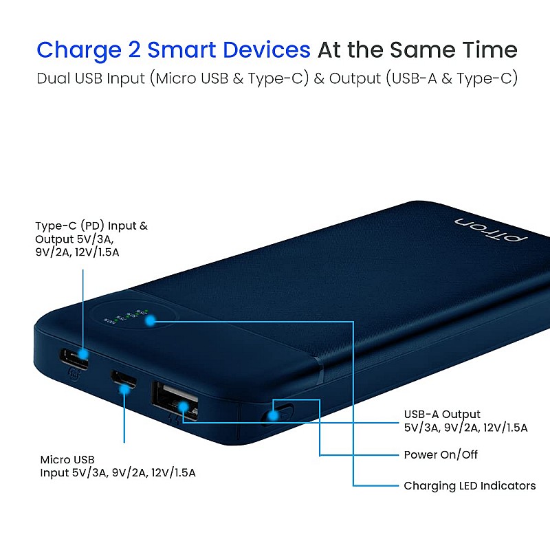 pTron Dynamo Lite 10000mAh Li-Polymer Power Bank Black