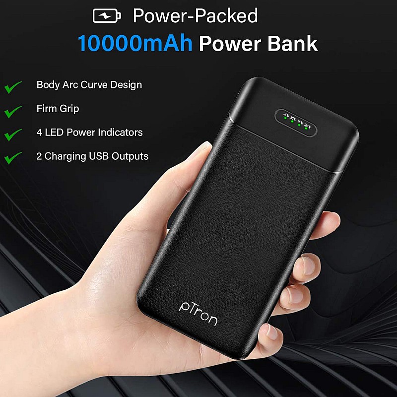 pTron Dynamo Lite 10000mAh Li-Polymer Power Bank Black