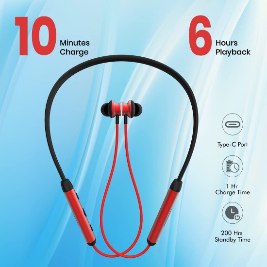 pTron InTunes Ultima Wireless Headphones, Powerful Bass, 18Hrs Playtime, Type-C Fast Charging, Bluetooth 5.0, Passive Noise Cancellation (Black & Red)
