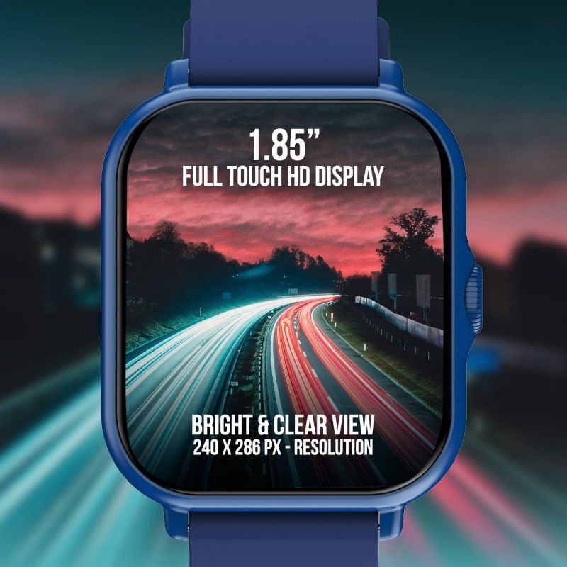 pTron Pulsefit P61+ 1.85" Full Touch Display Bluetooth Calling Smartwatch, Functional Crown, 580 NITS Brightness, HR, SpO2, Watch Faces, Inbuilt Games, 5 Days Battery Life & IP68 Waterproof (Blue)