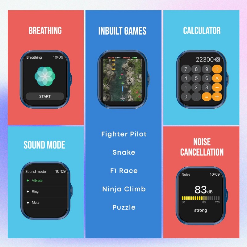 pTron Pulsefit P61+ 1.85" Full Touch Display Bluetooth Calling Smartwatch, Functional Crown, 580 NITS Brightness, HR, SpO2, Watch Faces, Inbuilt Games, 5 Days Battery Life & IP68 Waterproof (Blue)