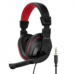 pTron Studio Lite Stereo Sound Wired Over Ear Headphones with Mic (Black/Red) 