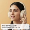 pTron Studio Pro w/ 65Hrs Playtime, Wireless Over Ear Headphones w/HD Mic & TruTalk AI-ENC Calls (Beige)