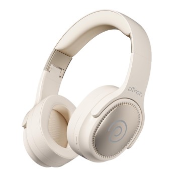 pTron Studio Pro w/ 65Hrs Playtime, Wireless Over Ear Headphones w/HD Mic & TruTalk AI-ENC Calls (Beige)