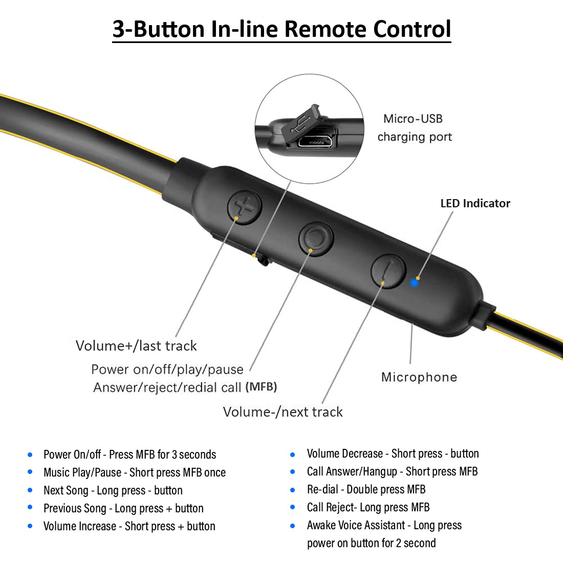 pTron Tangent Lite Bluetooth 5.0 Wireless Headphones with Hi-Fi Stereo Sound, 8Hrs Playtime, Lightweight Ergonomic Neckband- (Black & Yellow)