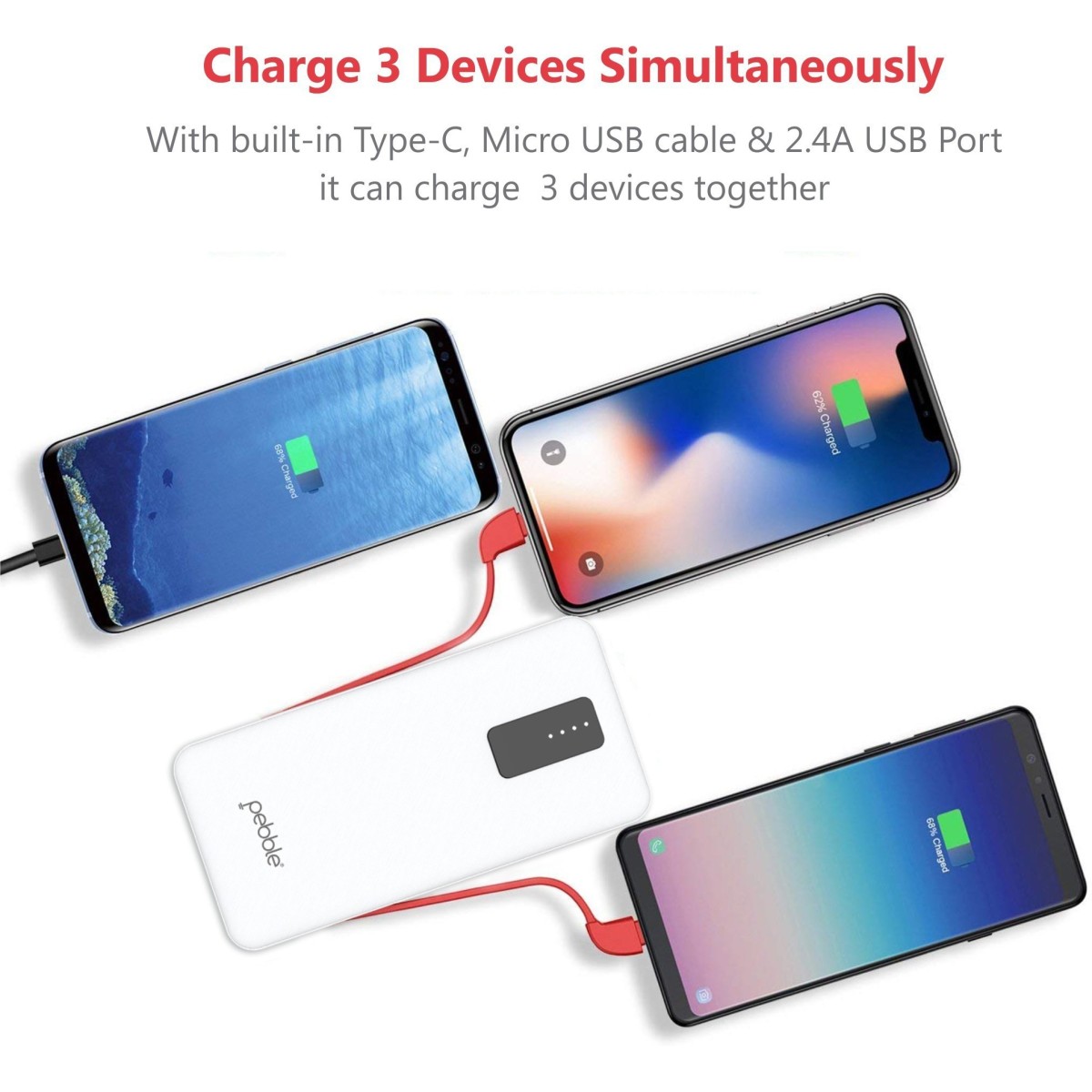 Pebble 10000mAh Li-Polymer Power Bank Volt+ (Black) with Type-C Input & 12W Fast Charging