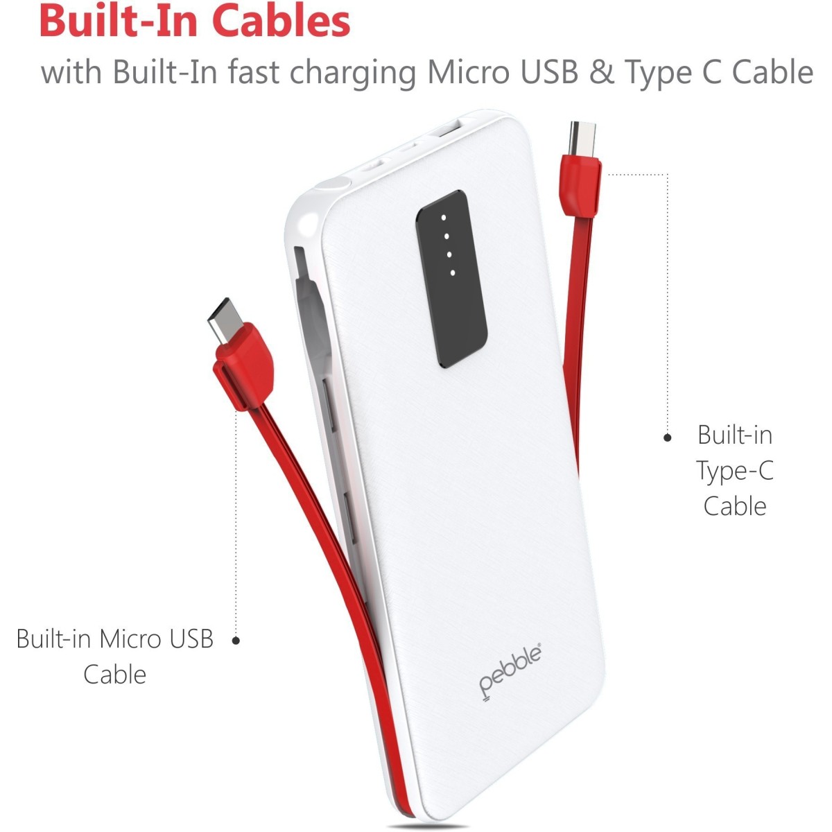 Pebble 10000mAh Li-Polymer Power Bank Volt+ (Black) with Type-C Input & 12W Fast Charging