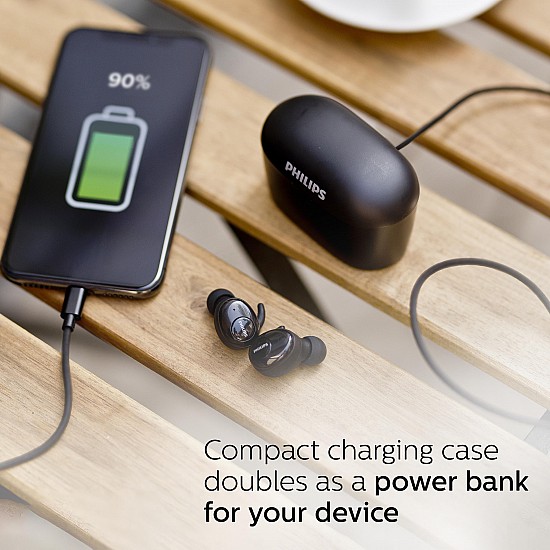 Philips UpBeat SHB2515BK True Wireless (TWS) Earbuds with 3350 mAh Power Bank, 70+ Hour Playtime 