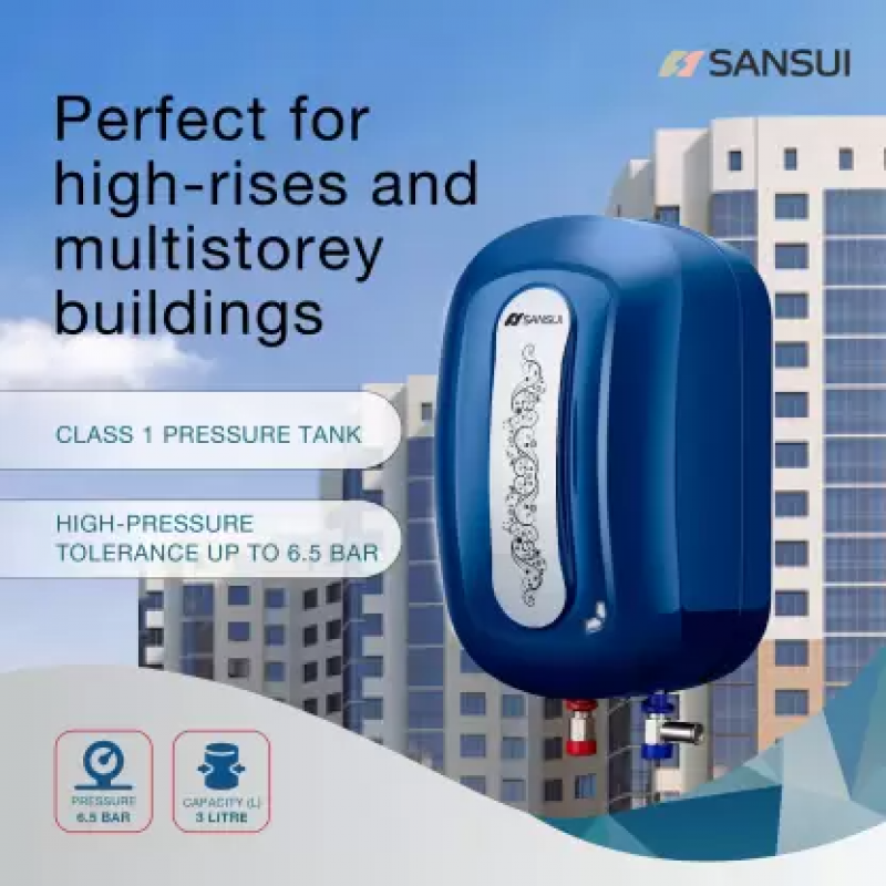 Sansui 3 L Instant Water Geyser with Pipes (Allure, Cobalt Blue)