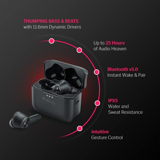 Lava Probuds Truly Wireless Bluetooth in Ear Earbuds with Mic Black