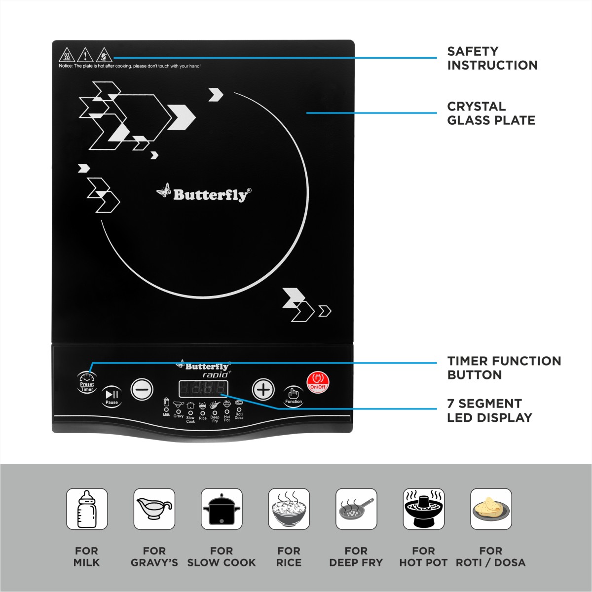 Butterfly Rapid Plus Induction Cooktop  (Black, Push Button) Butterfly Rapid Plus Induction Cooktop  (Black, Push Button)