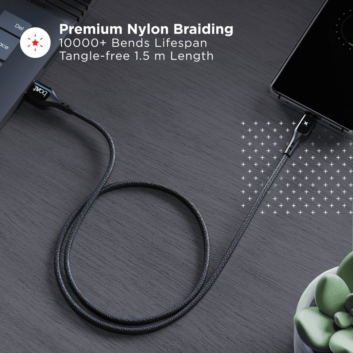 boAt USB Type C Cable 3 A 1.5 m 600 Stress Resistant,Auto Disconnecting with LED Indicator, 3A (Compatible with Mobile, Tablet, Laptop, Mecurial Black)