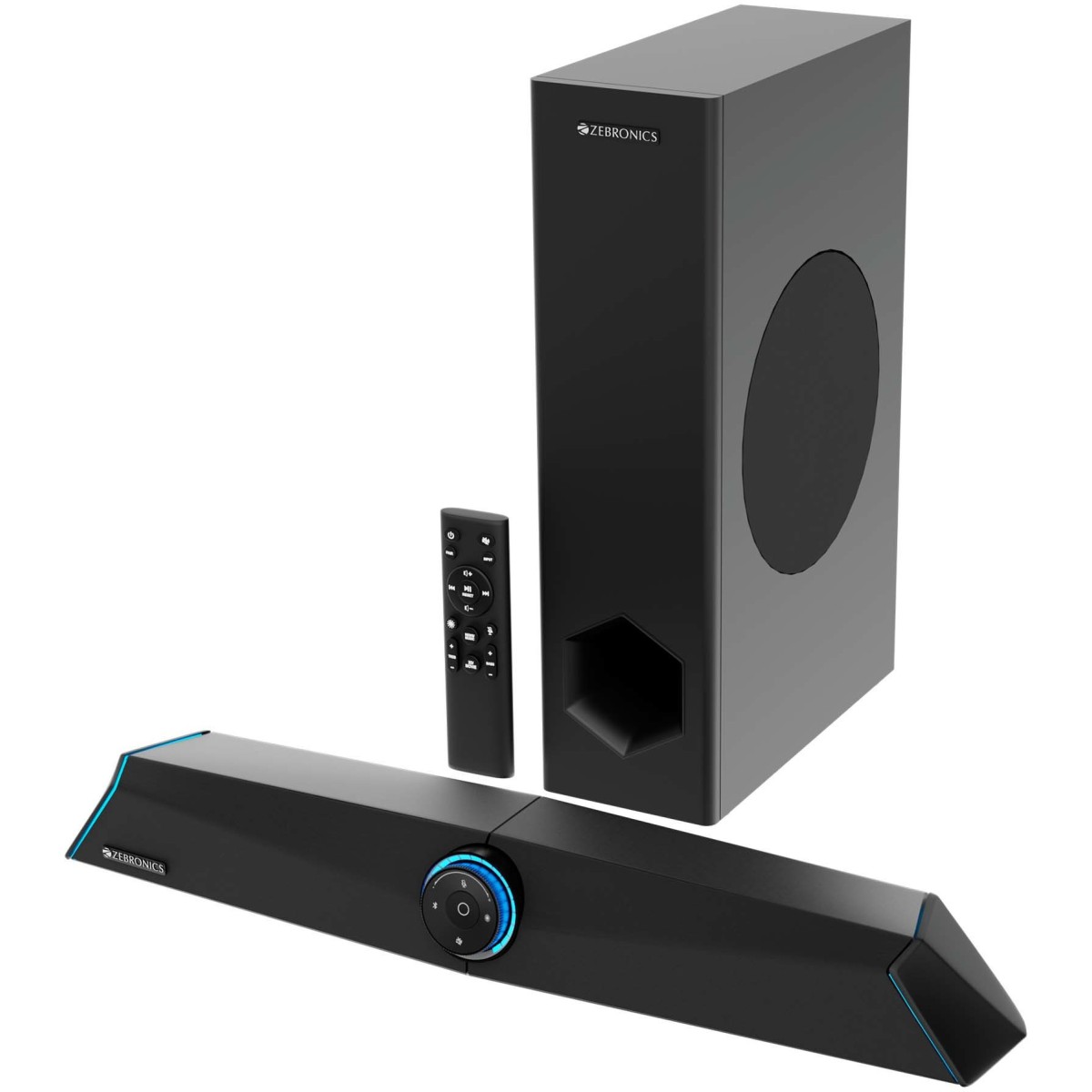 ZEBRONICS Zeb Sonic BAR 100-120W RMS Soundbar with Subwoofer,Type C + Dual 3.5mm Audio Ports, Virtual 5.1 and 3D Sound, Black