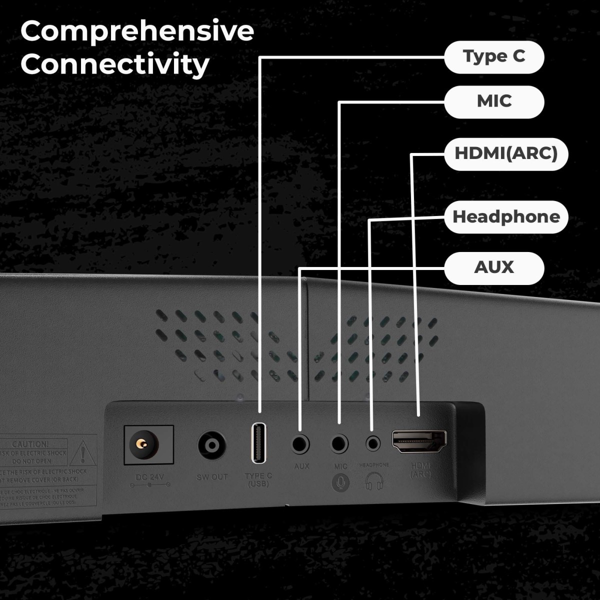 ZEBRONICS Zeb Sonic BAR 100-120W RMS Soundbar with Subwoofer,Type C + Dual 3.5mm Audio Ports, Virtual 5.1 and 3D Sound, Black