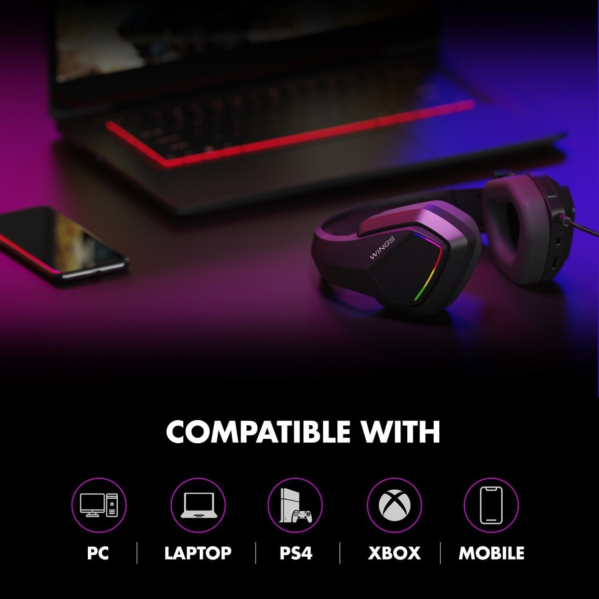 WINGS Vader 200 Wired Gaming (Black, On the Ear)