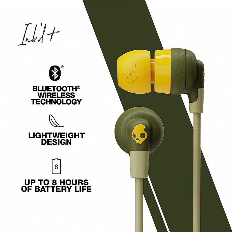 Skullcandy Inkd Plus Wireless in-Earphone with Mic (Moss/Olive/Yellow)