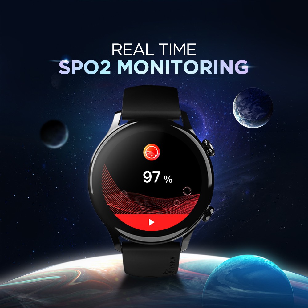 Syska Polar, 1.32 IPS Display, BT Calling with In Built Memory for Offline Songs Smartwatch (Black Strap, Free Size)