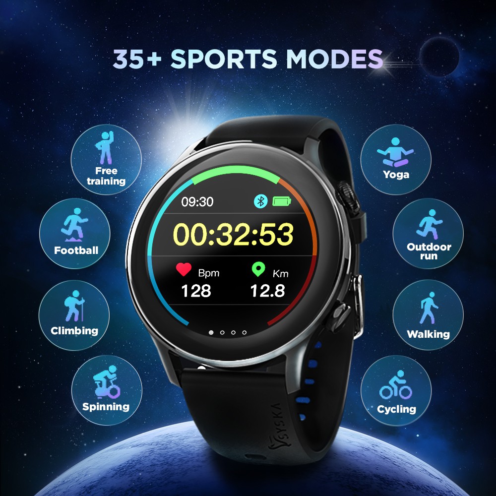 Syska Polar, 1.32 IPS Display, BT Calling with In Built Memory for Offline Songs Smartwatch (Black Strap, Free Size)