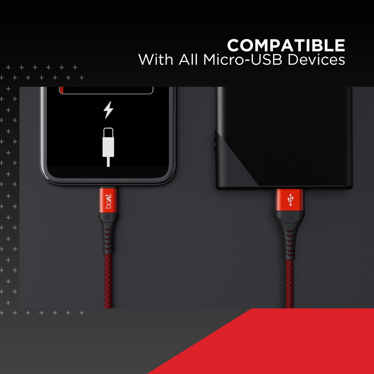 boAt Micro USB Cable 2 A 1.5 m Micro USB 550 (Compatible with Laptop, Mobile, Tablet, Martian Red)