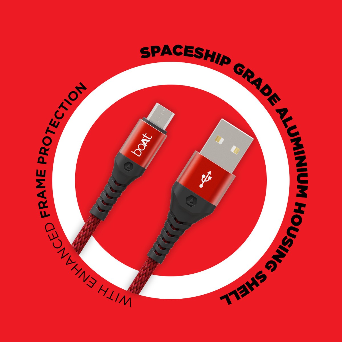 boAt Micro USB Cable 2 A 1.5 m Micro USB 550 (Compatible with Laptop, Mobile, Tablet, Martian Red)
