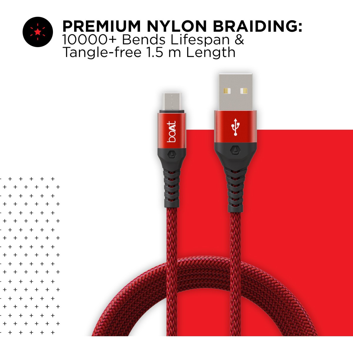 boAt Micro USB Cable 2 A 1.5 m Micro USB 550 (Compatible with Laptop, Mobile, Tablet, Martian Red)