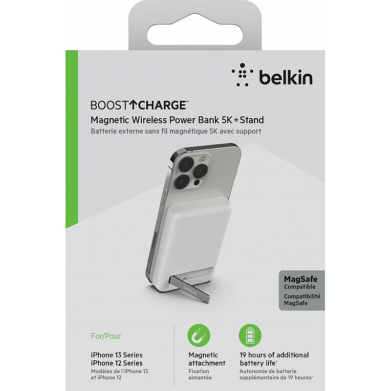 Belkin 5000 mAh Magnetic MagSafe Compatible Wireless Power Bank with Stand, Sleek Design for iPhone 15, 14, 13 and 12 Series, Black