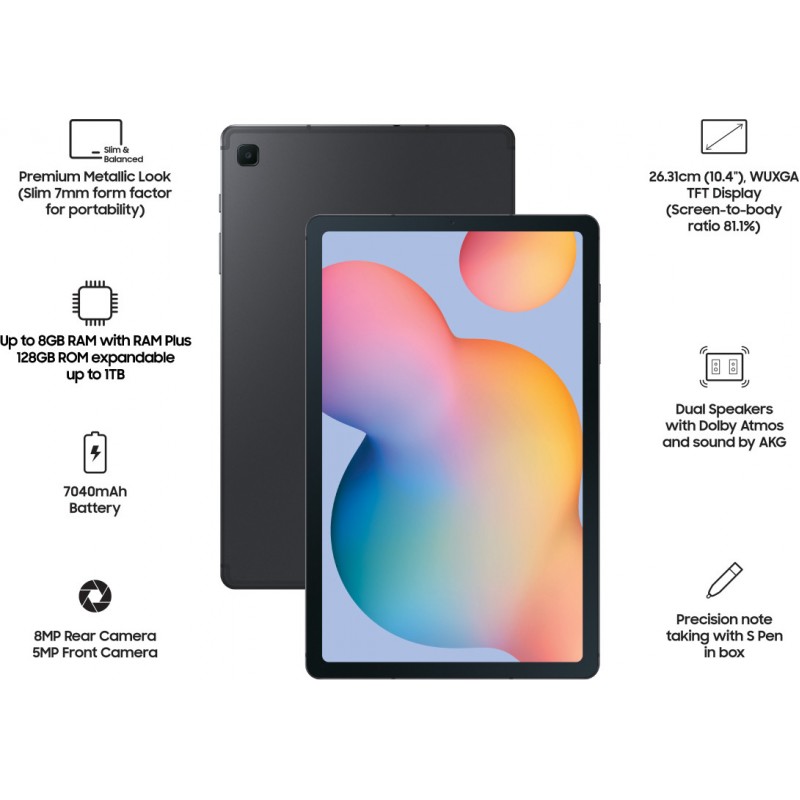 SAMSUNG Galaxy Tab S6 Lite With Stylus 4 GB RAM 128 GB ROM 10.4 inch with 4G Tablet (Oxford gray) SAMSUNG Galaxy Tab S6 Lite With Stylus 4 GB RAM 128 GB ROM 10.4 inch with 4G Tablet (Oxford gray)