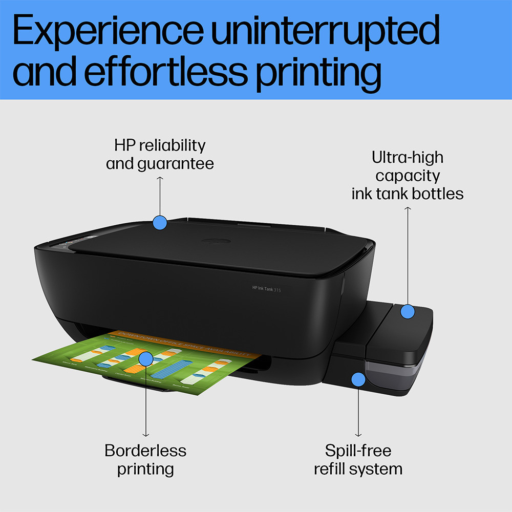 HP 315 Multi-function Color Ink Tank Printer (Color Page Cost: 20 Paise | Black Page Cost: 10 Paise)