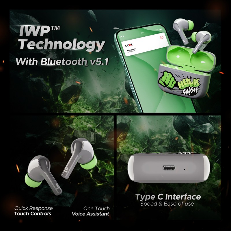 boAt Airdopes 161 Hulk Edition w/ 40 HRS Playback, ASAP Charge & IPX5 Rating Bluetooth (Green Fury, True Wireless) boAt Airdopes 161 Hulk Edition w/ 40 HRS Playback, ASAP Charge & IPX5 Rating Bluetooth (Green Fury, True Wireless)
