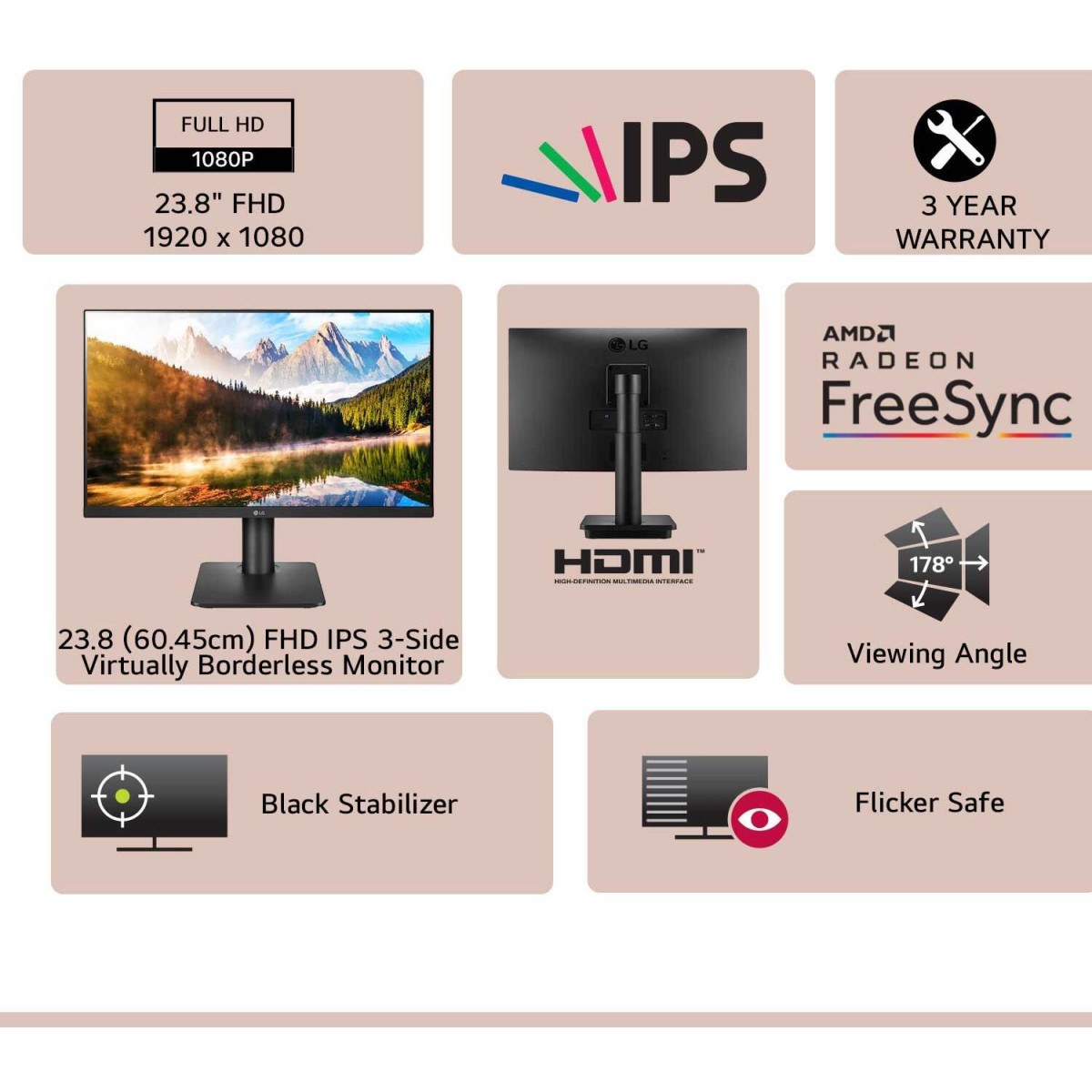 LG IPS Monitor 60.96 cm (24 inch) Full HD LED Backlit IPS Panel with Screen Split, 3-Side Virtually Borderless Design, Reader Mode, OnScreen Control, Height Adjustable Monitor (24MP450-BB.ATRJMSN/ 24MP450-BB.ATRLMSN)