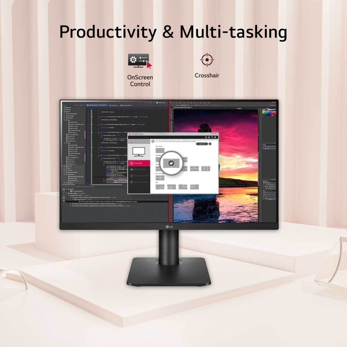 LG IPS Monitor 60.96 cm (24 inch) Full HD LED Backlit IPS Panel with Screen Split, 3-Side Virtually Borderless Design, Reader Mode, OnScreen Control, Height Adjustable Monitor (24MP450-BB.ATRJMSN/ 24MP450-BB.ATRLMSN)
