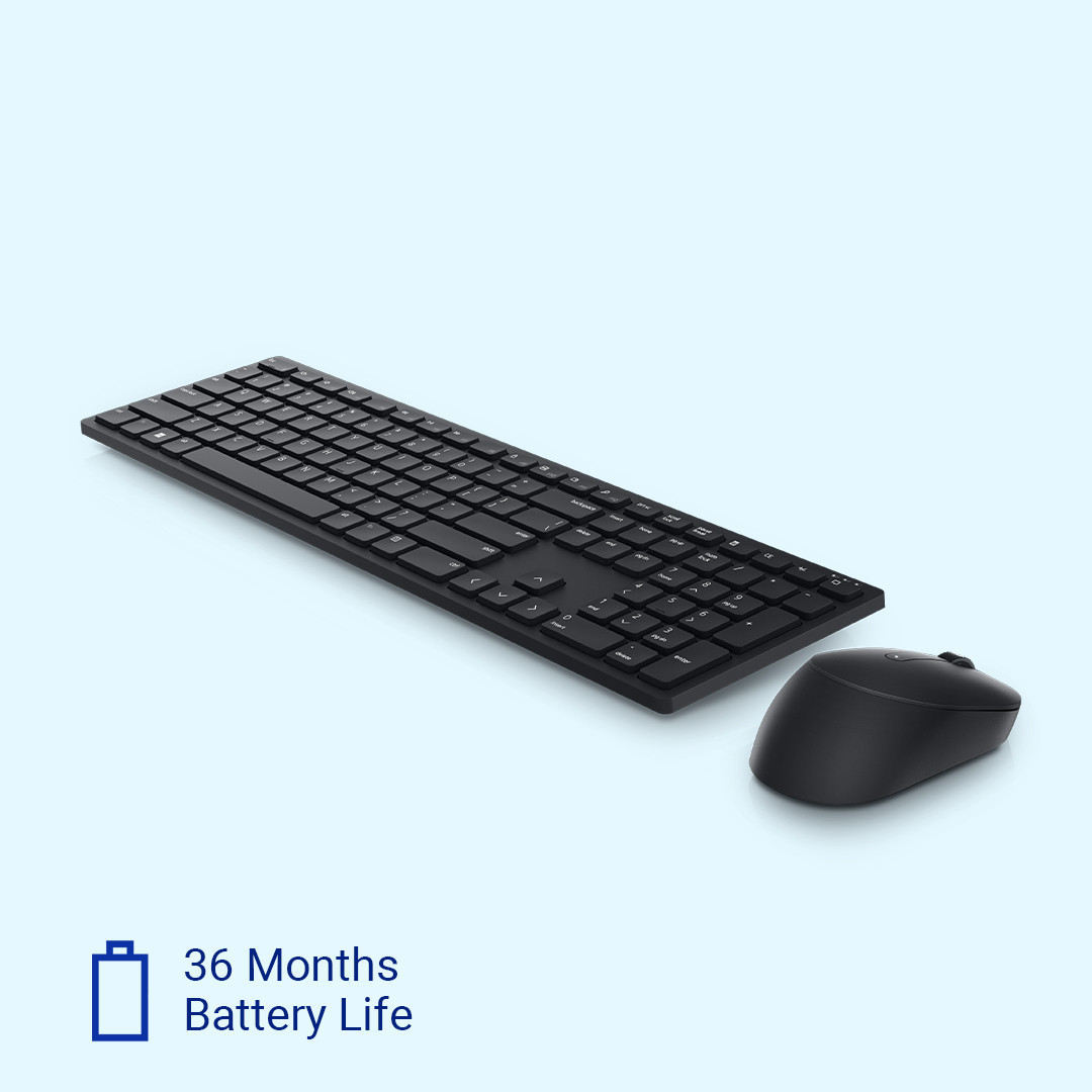 Dell KM5221W Pro Wireless USB Keyboard and Mouse Set Quiet Keyboard, Full-Sized Keyboard, Ambidextrous Mouse Black