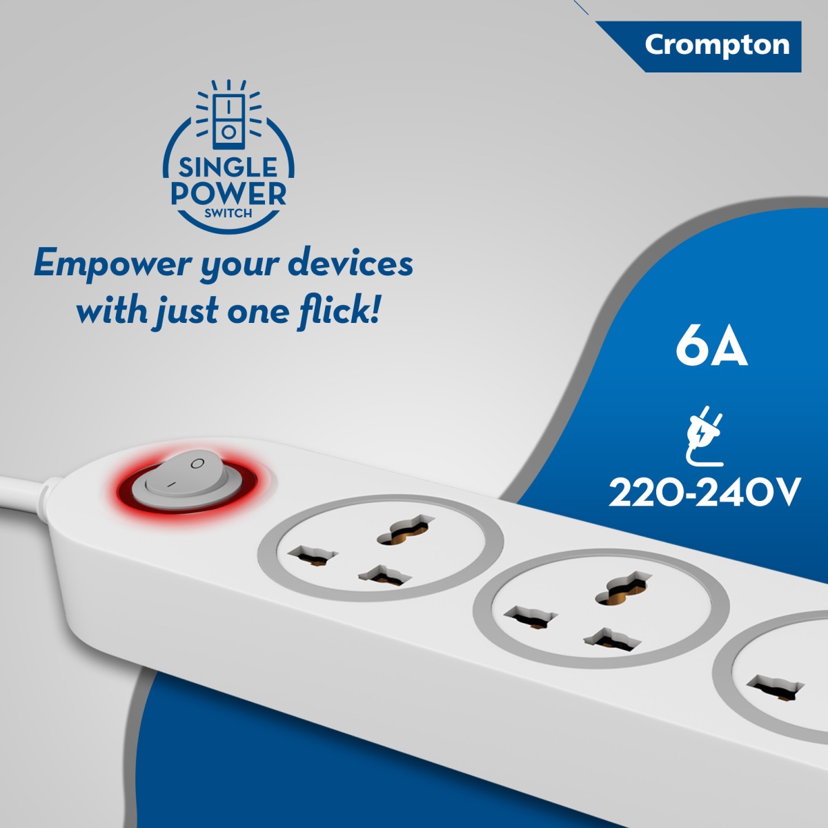 Crompton Powerbox Alpha WX 4 Socket Extension Boards (Grey, White, 2 m
