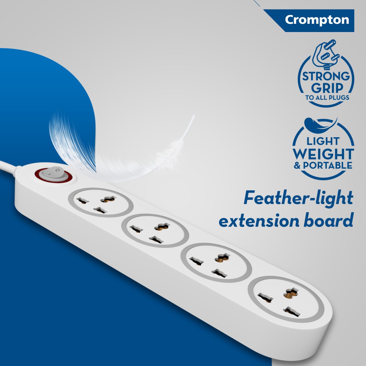 Crompton Powerbox Alpha WX 4 Socket Extension Boards (Grey, White, 2 m