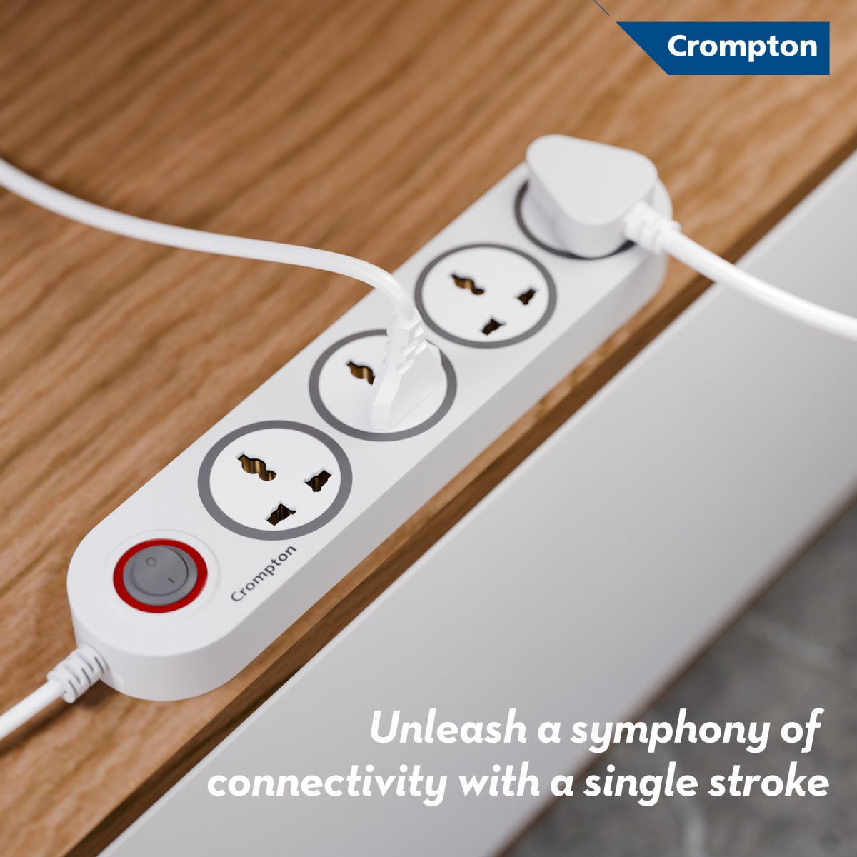 Crompton Powerbox Alpha WX 4 Socket Extension Boards (Grey, White, 2 m