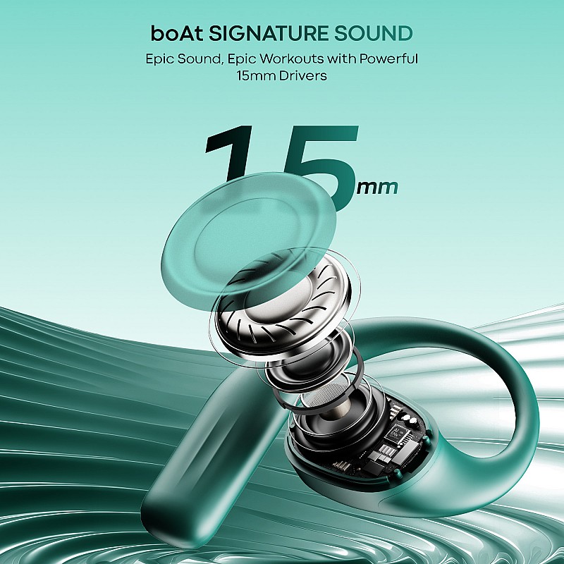 boAt Airdopes Progear Open-Ear Ear Buds for Outdoor Sports W/Air Conduction Tech, in Ear, 4 Mics W/Ai-Enx, 100Hrs Playback, 15Mm Drivers, Secure Fit,Beast Mode W/ 40Ms Latency, ASAP Charge Green