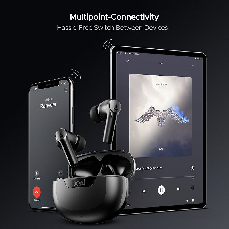 boAt Airdopes 300, Cinematic Spatial Audio, 50HRS Battery, 4Mic AI ENx, Fast Charge, App Support, Low Latency, IPX4, v5.3 Bluetooth Earbuds, TWS Ear Buds Wireless Earphones with mic