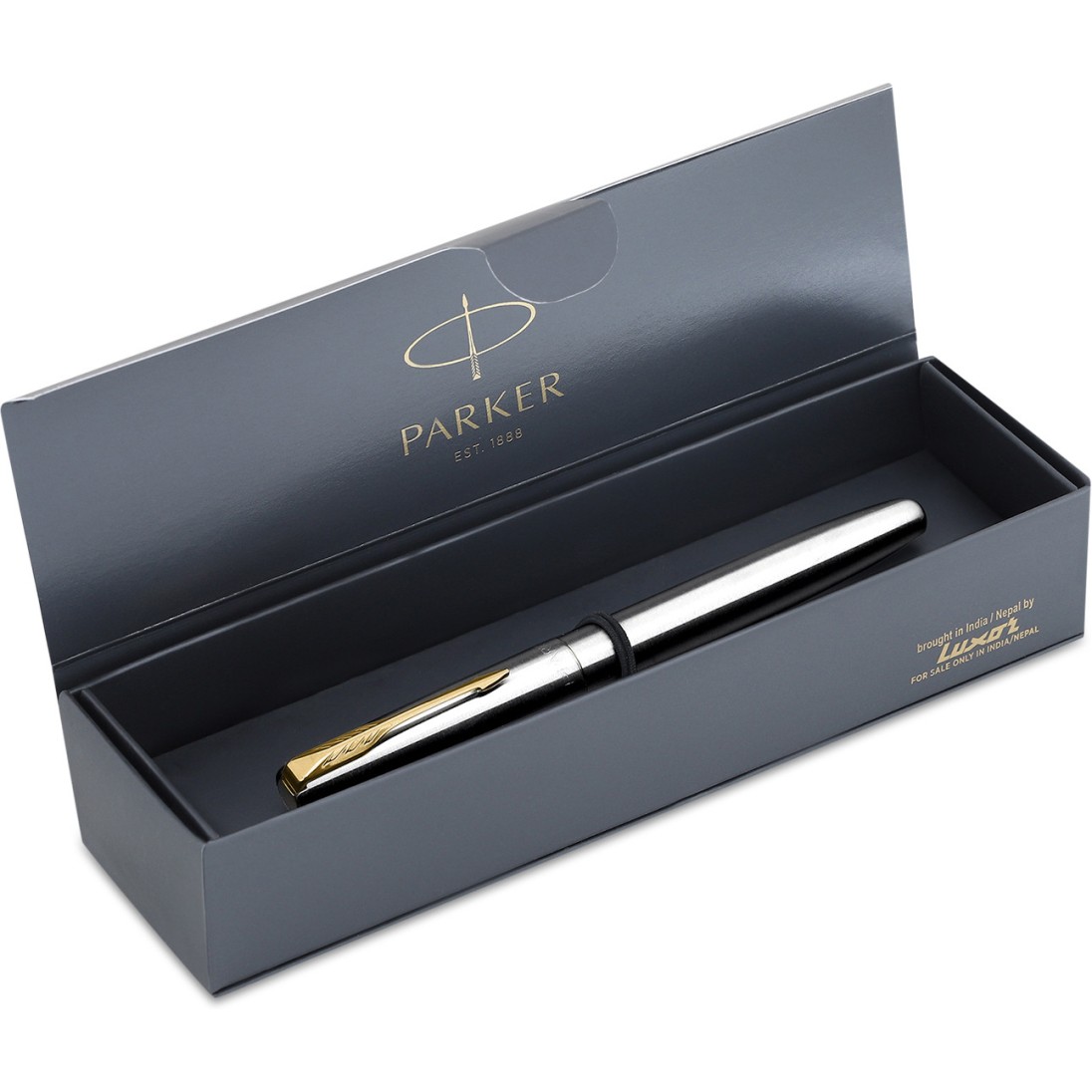 PARKER Frontier Stainless Steel Gold Trim Fountain Pen