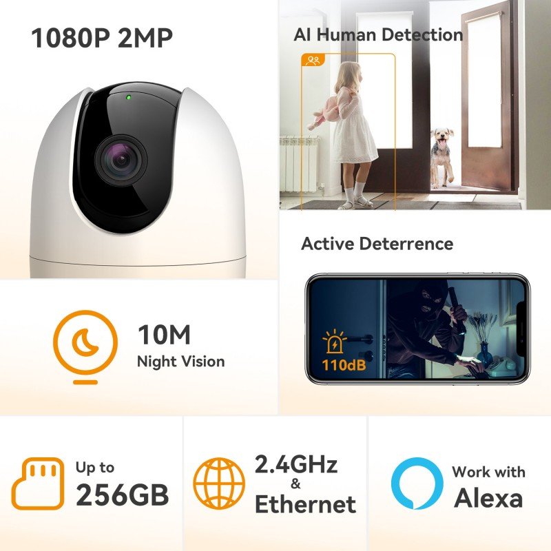 Imou Ranger 2-D, 360° Coverage, AI Human Detection, Privacy Mode, Human Detection,1080P, Built-in Siren,Wireless, Smart Tracking, Privacy Mode, Night Vision, Two-Way Talk, Cloud, White Imou Ranger 2-D, 360° Coverage, AI Human Detection, Privacy Mode, Human Detection,1080P, Built-in Siren,Wireless, Smart Tracking, Privacy Mode, Night Vision, Two-Way Talk, Cloud, White