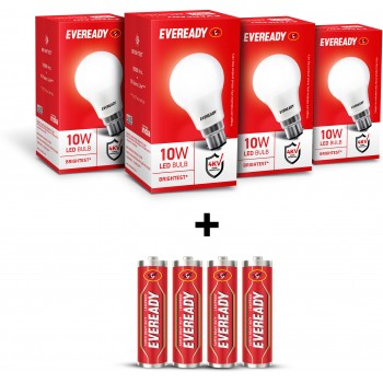 Eveready 10 W Round B22 LED Bulb (White, Pack of 4)