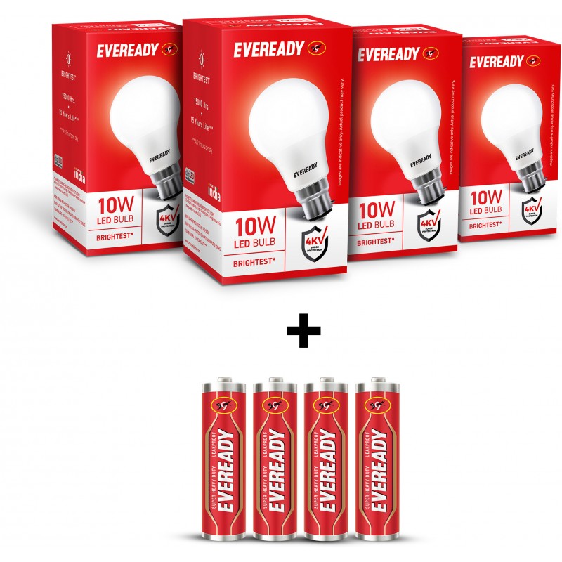 Eveready 10 W Round B22 LED Bulb (White, Pack of 4) Eveready 10 W Round B22 LED Bulb (White, Pack of 4)