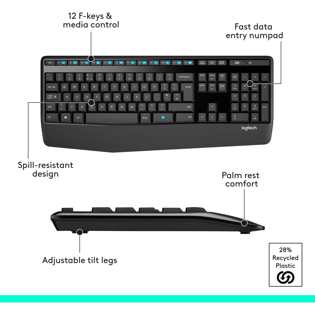 Logitech MK345 Wireless Combo Full-Sized Keyboard with Palm Rest and Comfortable Right-Handed Mouse